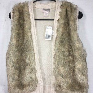 Love21 Womens Vest Size XS Beige Sweater Faux Fur